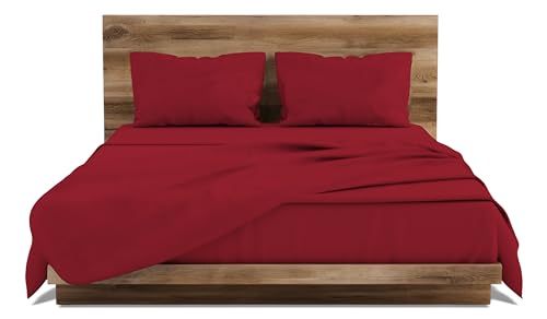 GEMITEX Bed Set Made in Italy in 100% Cotton, Plain Colour, Double Size, Cotton Line, Red, with Anti-Pilling and Hypoallergenic Treatment