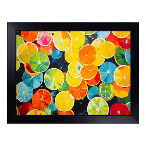 Lap Tray with Bean Bag Cushion, Citrus Fruits Abstract - Handmade in the UK, Raised Wooden Edge, Padded Cushion, Heat-Resistant Wipe-Clean Surface, for Meals, Laptops and Crafts