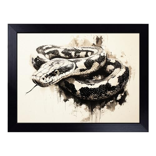 Lap Tray with Bean Bag Cushion, Snake Illustrated - Handmade in the UK, Raised Wooden Edge, Padded Cushion, Heat-Resistant Wipe-Clean Surface, for Meals, Laptops and Crafts