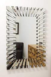 MirrorOutlet Modern Unique 3D Sunburst All Glass Venetian Rectangular Wall Mirror, Frameless