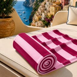 PETTI Artigiani Italiani - Microfibre Beach Towel, Beach or Pool Towel, Beach Towel, Large 90 x 180 cm, Bordeaux Pink Stripes