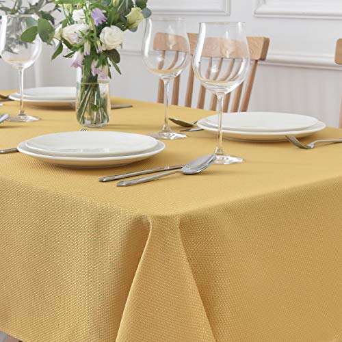 maxmill Square Jacquard Tablecloth Water Resistance Antiwrinkle Spill Proof Textured Table Cloth, Fabric Table Cover for Buffet Banquet Parties Event Holiday Dinner, 70 x 70 Inch, Ochre Yellow