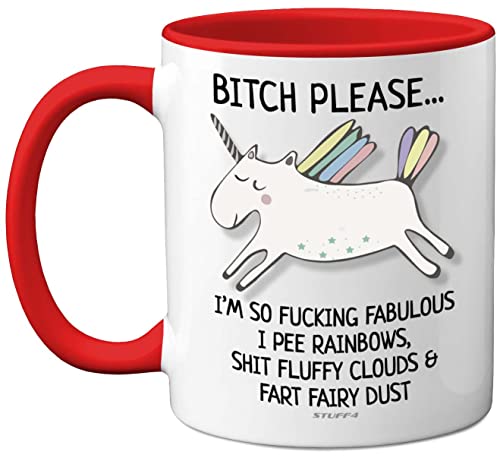 Stuff4 Bitch Please I'm So Fabulous Unicorn Mug, Funny Gifts for Women - 11oz Ceramic Red Handle Mugs, Birthday Present, Tea Sets for Adults, Unicorn Gifts, Christmas, Your Best Friend