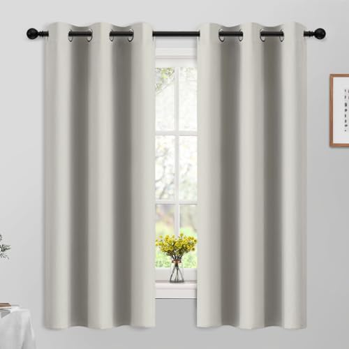 Yakamok Blackout Curtains Room Darkening Thermal Insulated Grommet top Window Curtains for Living Room, 42 x 63 Inch, Light Beige, Set of 2