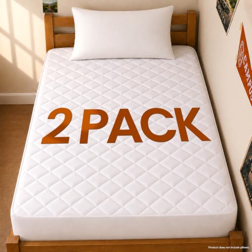 Utopia Bedding Quilted Mattress Protector for Mattress Up to 16 Inches Thick, Machine Washable Stretch Mattress Protector for Single XL Mattress (White, 2 Pack)