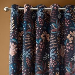 Catherine Lansfield Exotic Leaves Soft Recycled Polyester Velour 66x90 Inch Eyelet Curtains Two Panels Black