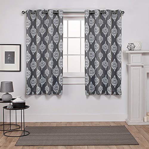 Exclusive Home Curtains Medallion Woven Blackout Grommet Top Panel Pair, Black Pearl, 52x63, 2 Piece