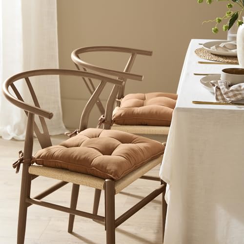 Yard Slub Cotton Seat Pads 2 Pack Seat Pad Cushions (Toffee, 40 x 40 cm)