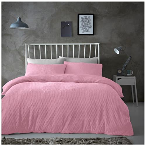 Gaveno Cavailia Popcorn Single Duvet Set Blush Pink, Honeycomb Waffle Weave Bedding, 2 Piece Teddy Flannel Fleece Reversible Bedlinen, Easy Care DuvetCover Bedset, 1 Quilt Cover and 1 Pillow Case
