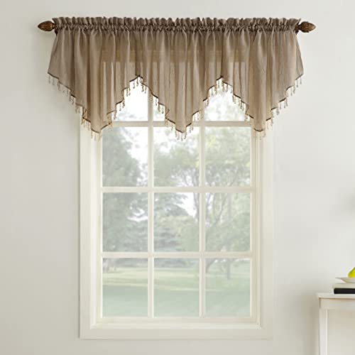 "No. 918 Erica Crushed Voile Ascot Beaded Sheer Rod Pocket Curtain Set, 153"" x 24"", Taupe"