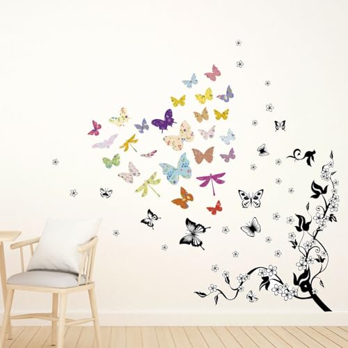 Colourful Floral Butterfly, Nursery, Babyroom, Cute Kidsroom, Children Wall Stickers, Room Decoration, Scandinavian Mountain Landscape, Mountains, Woodland, Adventure, Scandi Style, Rainbow