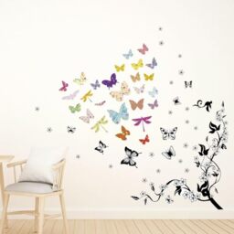 Colourful Floral Butterfly, Nursery, Babyroom, Cute Kidsroom, Children Wall Stickers, Room Decoration, Scandinavian Mountain Landscape, Mountains, Woodland, Adventure, Scandi Style, Rainbow