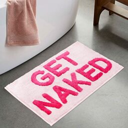 "BOVEU Get Naked Bath Mat - 17"" x 24"" Absorbent Soft Pink, Machine Washable Non Slip, Pink"