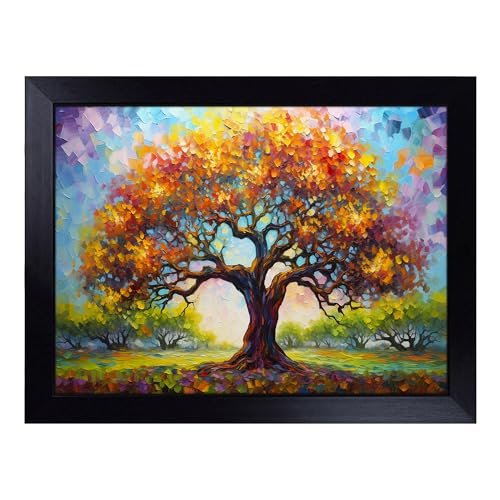 Lap Tray with Bean Bag Cushion, Oak Tree Palette Knife - Handmade in the UK, Raised Wooden Edge, Padded Cushion, Heat-Resistant Wipe-Clean Surface, for Meals, Laptops and Crafts