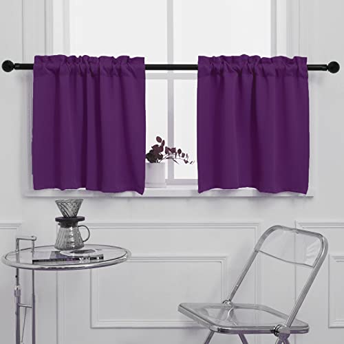 "Pickluc Cafe Curtain (Half Window Curtain) 36 Inches Length, Rod Pocket Small Kitchen Curtain, Short Blackout Curtain for Small Window, 30"" Wide and 36"" Long, Purple 2 Panels"