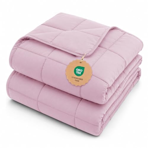 "L'AGRATY Weighted Blanket Queen Size???17lbs, 60""x80"", Pink??? Cooling Heavy Blanket Microfiber for Adults Breathable Big Weighted Throw Blanket for Summer Fall Winter"