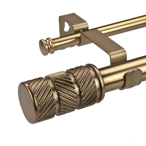 ILAISIHOME 1-1/8 Inch Diameter Antique Gold Curtain Rods with Knurl Design Finial, 72-144 inch Telescoping Double Curtain Rods for window width 68-140 inch, 1 pack