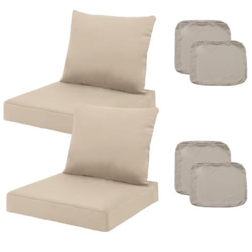 TECOSARA Outdoor Seat Cushion Cover Set of 2, Patio Cushion Covers Replacement Waterproof Backrest and Deep Seat Cushion Covers Set for Patio Furniture(22 x 18.5 Inch, 22 x 22 x 3 Inch, Tan)