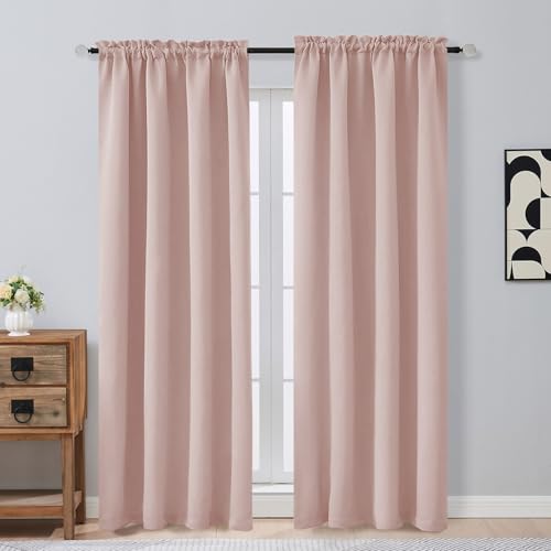 OVZME Blush Pink Blackout Curtains 84 Inches Long 2 Panels Set, Solid Thermal Insulated Soft Blackout Curtains for Bedroom, Dual Rod Pocket Window Treatments Drapes for Living Room, 2x50Wx84L Inches