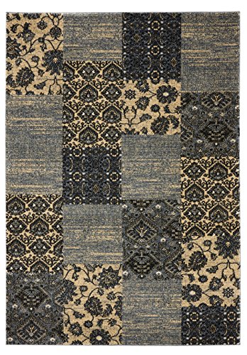 Aspect Fez Vintage Style Area Rug, Blue with Black and Beige, 120x170cm