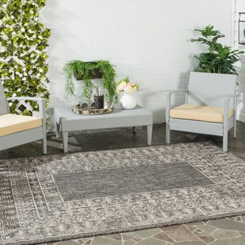 Safavieh Contemporary Indoor/Outdoor Woven Rectangle Area Rug, Courtyard Collection, CY8482, in Black / Beige, 122 X 170 cm for Garden, Patio or Any Outdoor Space