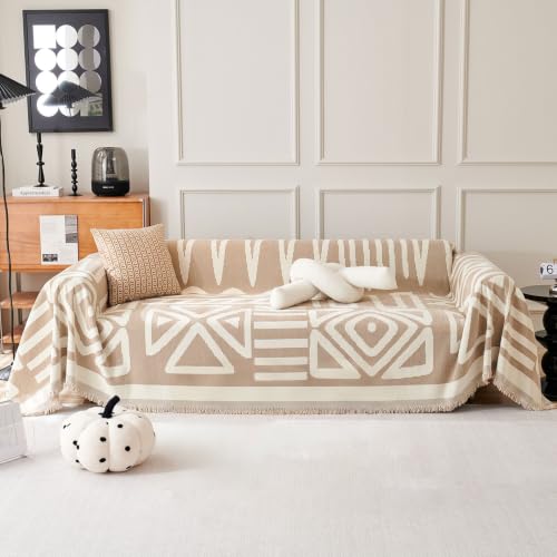 VClife Boho Couch Cover for 3 Cushion Couch Chenille Sofa Cover Sectional Sofa Cover for Dog, Modern Khaki Sofa Slipcover Washable Couch Covers for L-Shape Sofa Reversible Sofa Protector 71''x134''