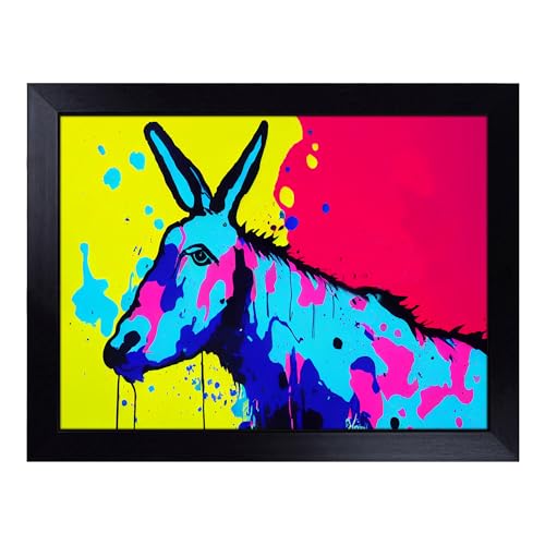 Lap Tray with Bean Bag Cushion, Colourful Donkey Art Abstract - Handmade in the UK, Raised Wooden Edge, Padded Cushion, Heat-Resistant Wipe-Clean Surface, for Meals, Laptops and Crafts