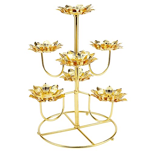 LNQ LUNIQI Ghee Lamp Golden Lotus Ghee Lamp Holder Butter Lamp Holder Tibetan Brass Oil Lamp Lotus Candle Stand for Temples Home Table Decorative
