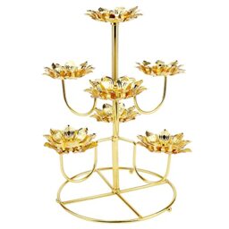 LNQ LUNIQI Ghee Lamp Golden Lotus Ghee Lamp Holder Butter Lamp Holder Tibetan Brass Oil Lamp Lotus Candle Stand for Temples Home Table Decorative