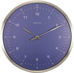 NeXtime - Wall Clock - Diameter 33 cm – Metal – Dome Shaped Glass - Blue – '60 Minutes'