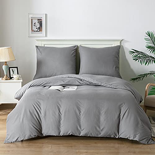 Good Nite 2-Piece Bedding Set, Duvet Cover 135 x 200 cm and 1 Pillowcase 80 x 80 cm, Grey, Breathable and Soft Microfibre