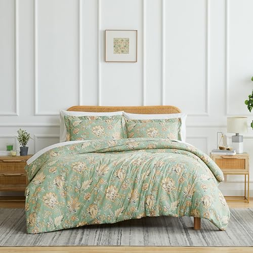 Southshore Fine Living, Inc. Oversized Floral Queen Duvet Cover Set Durable, Fade Resistant Zipper Closure Includes 2 Pillow Shams Machine Washable Queen Comforter/Duvet Cover, Jacobean Willow Green