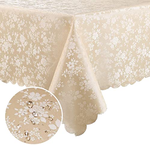 "smiry Waterproof Vinyl Tablecloth, Square Heavy Duty Table Cloth, Wipeable Table Cover for Kitchen and Dining Room (Beige, 54"" X 78"")"