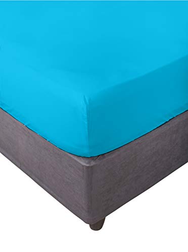 Miracle Home. Fitted Sheet, Elastic, Soft, Comfortable, Anti-Pilling. Cotton 50% 50% Polyester. Turquoise. 135 x 200 cm