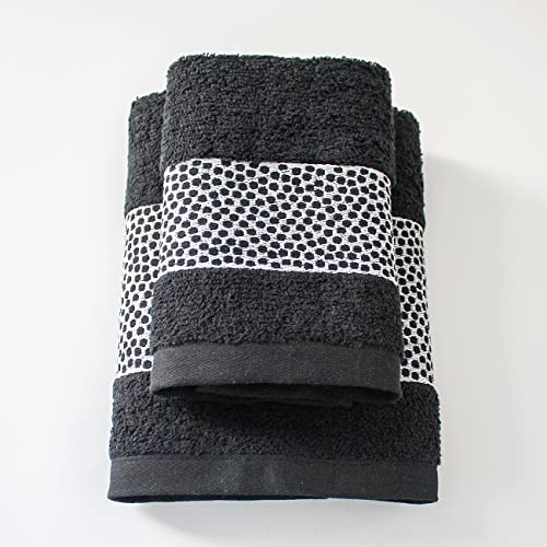 Jenny Sesal Miriam Set 1+1 Jacquard Towels with Frill, Set of Two Bath Towels Face and Guest Size: Face: 50 x 100 cm, Guest 38 x 58 cm, Soft to the Touch (Black)