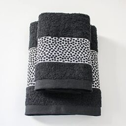 Jenny Sesal Miriam Set 1+1 Jacquard Towels with Frill, Set of Two Bath Towels Face and Guest Size: Face: 50 x 100 cm, Guest 38 x 58 cm, Soft to the Touch (Black)