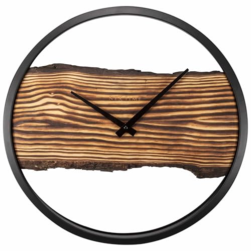 NexTime Wall Clock – Ø 45cm-Wood and Alu-Brown-'Forest Large', Multi-Coloured, 3263BR