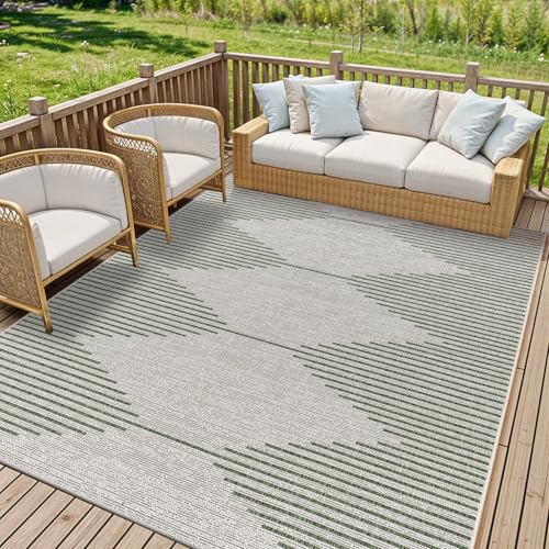 Livabliss Dolly Sevilla Indoor Outdoor Carpet 200x275 cm, Living Room, Dining & Kitchen, Waterproof, Stain Resistant, Durable Boho Style, Green Ivory