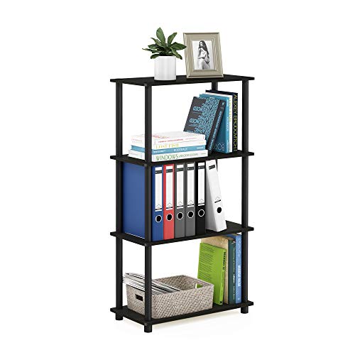 Furinno TURN-N-TUBE Storage Shelves, 4-Tier Toolless Book Shelf, Corner Shelf, Toolless Open Shelves, for Organization and Storage, Living Room, Garage, Home Office, Espresso