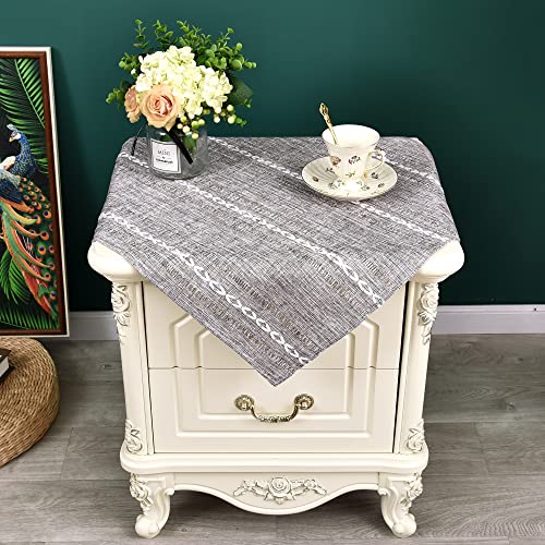 NEWISHER Embroidered Small Square Tablecloth, 24x24 Inch End Table Cover - Coffee End Table Cloth, Jacquard Striped Linen Texture Coffee Table Tablecloth, Washable Small Table Cover for Kitchen Home