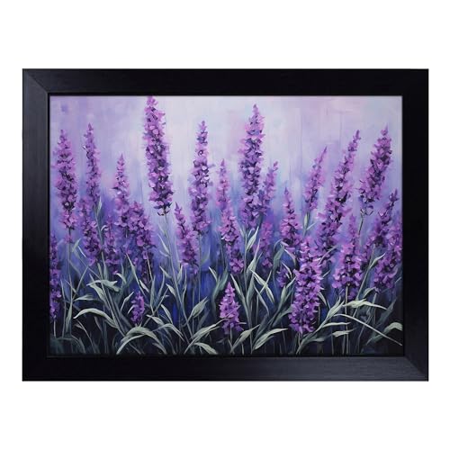 Lap Tray with Bean Bag Cushion, Lavender Flower Contemporary - Handmade in the UK, Raised Wooden Edge, Padded Cushion, Heat-Resistant Wipe-Clean Surface, for Meals, Laptops and Crafts