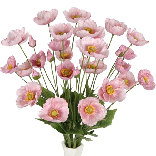ICBOX Faux Poppy Flowers,8PCS Pink Silk Poppies 23.2in Artificial Poppy Flowers Fake Poppies for Wedding Bouquet Party Table Centerpiece Arrangement Home Decor(Pink)