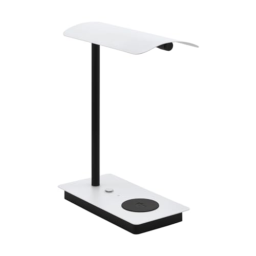 Eglo Desk lamp Arenaza, dimmable Bedside Table Light with Touch and QI Wireless Charger, Black and White Metal Office Lighting, Warm White