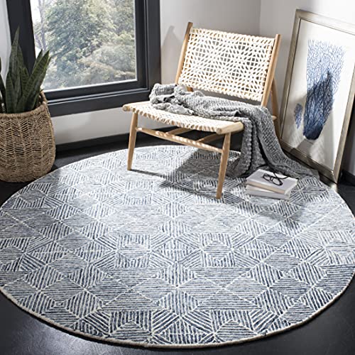 Safavieh Contemporary Rug for Living Room, Dining Room, Bedroom - Abstract Collection, Short Pile, in Blue and Ivory, 183 X 183 cm