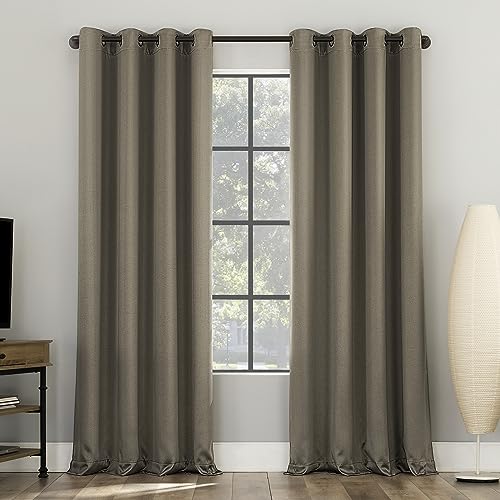 "Sun Zero Nordic 2-pack Theater Grade Noise Reducing Extreme 100% Blackout Grommet Curtain Panel Pair, 52"" x 54, Mushroom Brown"