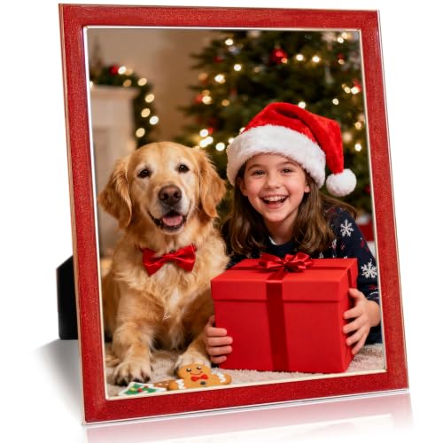 ACHAVINM 8x10 Red Picture Frame - Glittering Enamel Photo Frames with Real Glass & Velvet Back, 8 by 10 Metal frame for Tabletop or Wall, Stunning Home D??cor & Weddings Thanksgiving Christmas gift
