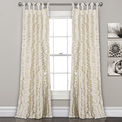 "Lush Decor, Ivory Sophia Ruffle Curtain - Textured Window Panel Set for Living, Dining Room, Bedroom (Pair), 40"" W x 84"" L"