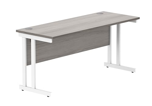 Office Hippo Essentials Rectangular Writing Computer Work Place, Home Office Desk with Cable Port Management, Alaskan Grey Oak, 160x60cm