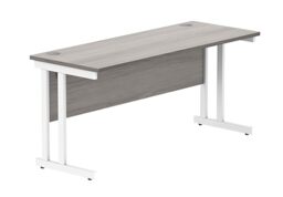 Office Hippo Essentials Rectangular Writing Computer Work Place, Home Office Desk with Cable Port Management, Alaskan Grey Oak, 160x60cm