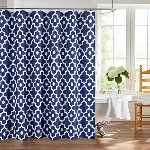 "Biscaynebay Extra Long Navy Blue Moroccan Beads Textured Fabric Shower Curtains 72"" W x 84"" Drop"